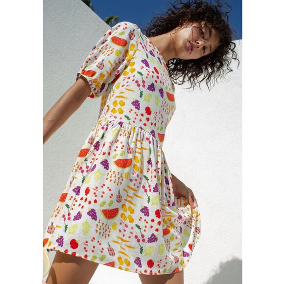 LISA SAYS GAH Farmers Market Pia Mini Dress Fruit Veggie Print Sz XL - Picture 1 of 14